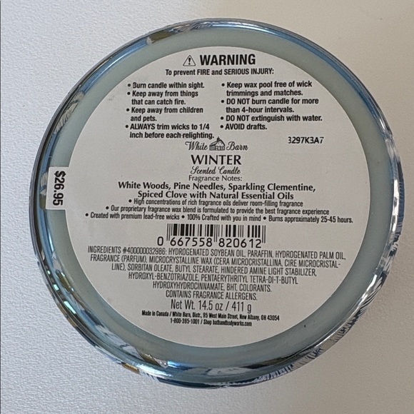 NWT Bath and Body Works White Barn Winter 3 Wick Candle with Box Cozy Blue Snow - Picture 7 of 10